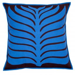 Palm Leaf Motif Applique Pillow Cover - Persian Blue/Brown
